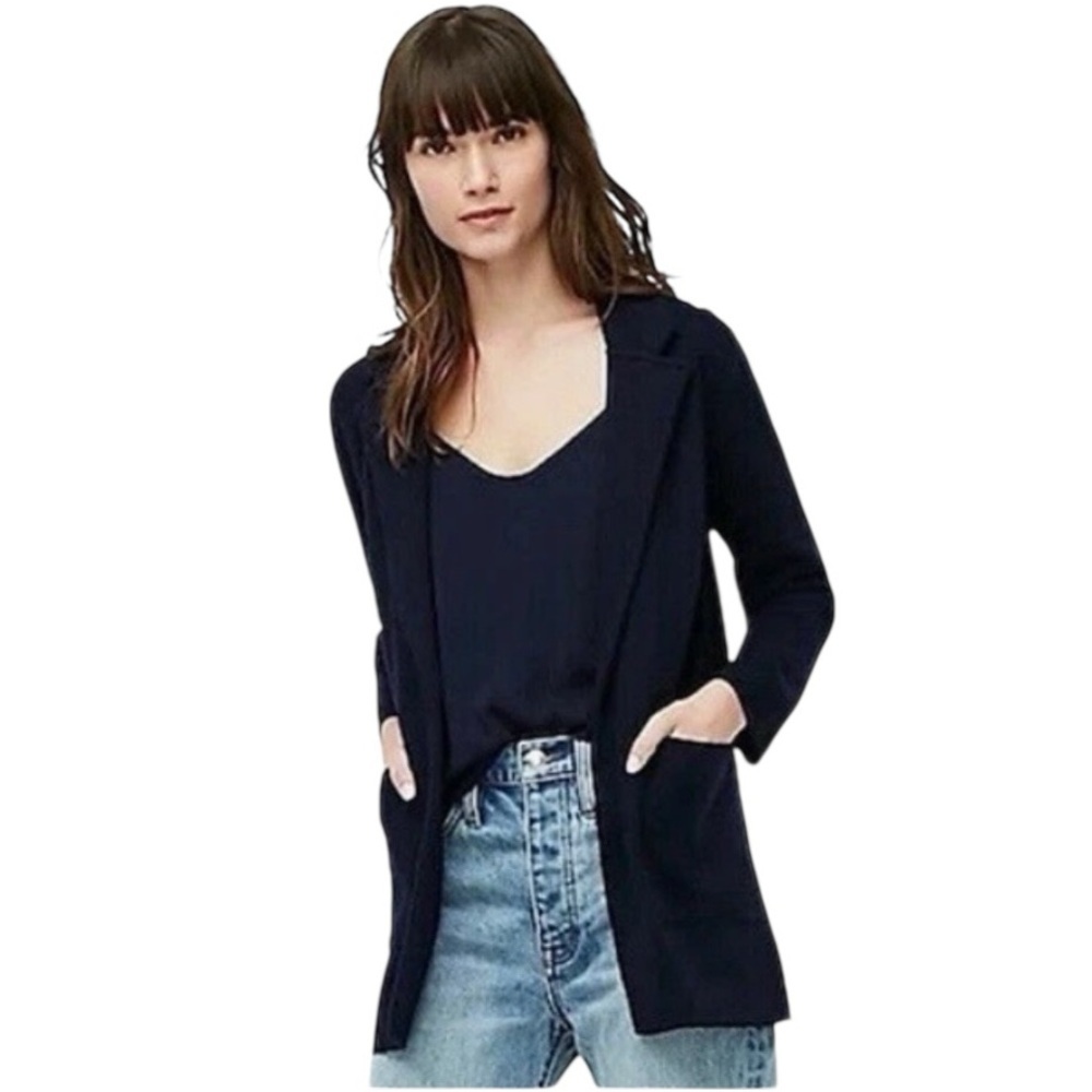 J. Crew Sophie Open Front Sweater Blazer Wool Blend Navy Blue J0244 Size Large